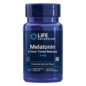 life extension melatonin 6 hour timed release 3 mg - for circadian rhythm & immune function, cellular and dna health - sleep supplement - non-gmo, gluten-free - vegetarian tablets, 60 count