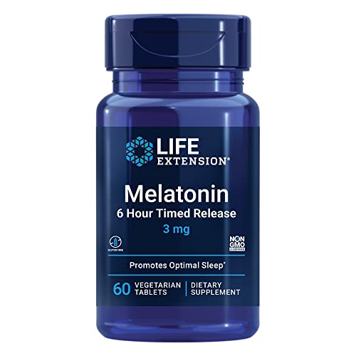 Life Extension Melatonin 6 Hour Timed Release 3 mg - For Circadian Rhythm & Immune Function, Cellular and DNA Health - Sleep Supplement - Non-GMO, Gluten-Free - Vegetarian Tablets, 60 Count