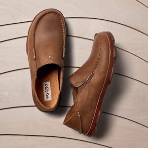 OLUKAI Moloa Men's Leather Slip On Shoes, Waxed Nubuck Leather & Soft Moisture-Wicking Lining, Drop-in Heel & All Weather Rubber Soles, Ray/Toffee, 10.5