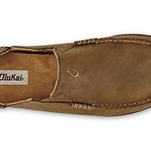 OLUKAI Moloa Men's Leather Slip On Shoes, Waxed Nubuck Leather & Soft Moisture-Wicking Lining, Drop-in Heel & All Weather Rubber Soles, Ray/Toffee, 10.5