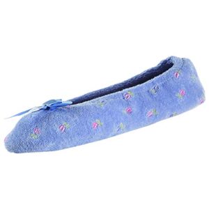 isotoner womens embroidered terry ballerina slippers flat sandals, periwinkle soft tie bow, 6.5-7.5 us