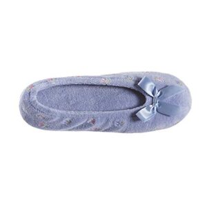 isotoner womens Embroidered Terry Ballerina Slippers Flat Sandals, Periwinkle Soft Tie Bow, 6.5-7.5 US