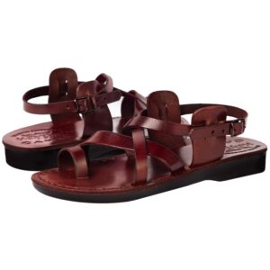Holy Land Market Unisex Adults/Children Genuine Leather Biblical Sandals/Flip Flops/Slides/Slippers (Jesus - Yashua) Style I Brown