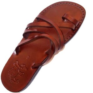 holy land market unisex adults/children genuine leather biblical sandals/flip flops/slides/slippers (jesus - yashua) bethlehem style i