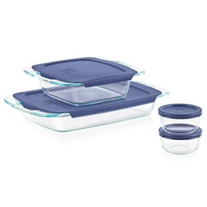pyrex easy grab 8-piece glass baking dish set with lids, glass food storage containers set, 13x9-inch, 8x8-inch & 1-cup storage containers, non-toxic, bpa-free lids, bakeware set