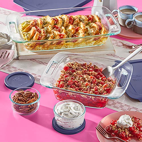 Pyrex Easy Grab 8-Piece Glass Baking Dish Set with Lids, Glass Food Storage Containers Set, 13x9-Inch, 8x8-Inch & 1-Cup Storage Containers, Non-Toxic, BPA-Free Lids, Bakeware Set