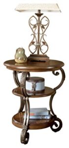 signature design by ashley nestor traditional hand-finished chairside end table with 2 fixed shelves, dark brown