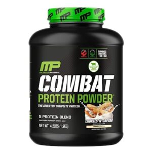 musclepharm combat protein powder, cookies ‘n’ cream - 4 lb - gluten free - 52 servings