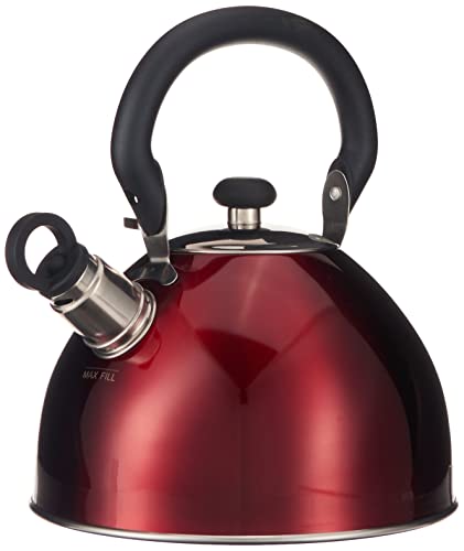 Mr. Coffee Morbern 1.8 Quart Stainless Steel Whistling Tea Kettle, Red