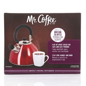 Mr. Coffee Morbern 1.8 Quart Stainless Steel Whistling Tea Kettle, Red