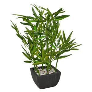 westcharm 18 inch tall faux bamboo plant - lush artificial bamboo in black polyresin pot with decorative river stones for home office kitchen living room countertop mantel