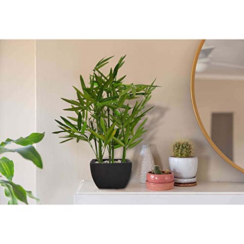 Westcharm 18 inch Tall Faux Bamboo Plant - Lush Artificial Bamboo in Black Polyresin Pot with Decorative River Stones for Home Office Kitchen Living Room Countertop Mantel