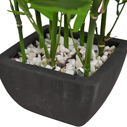 Westcharm 18 inch Tall Faux Bamboo Plant - Lush Artificial Bamboo in Black Polyresin Pot with Decorative River Stones for Home Office Kitchen Living Room Countertop Mantel