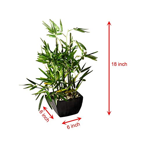 Westcharm 18 inch Tall Faux Bamboo Plant - Lush Artificial Bamboo in Black Polyresin Pot with Decorative River Stones for Home Office Kitchen Living Room Countertop Mantel