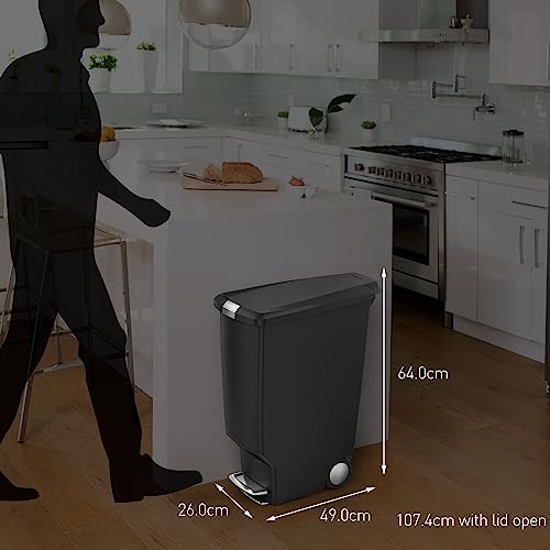 simplehuman 40 Liter / 10.6 Gallon Slim Kitchen Step Trash Can With Secure Slide Lock, White Plastic