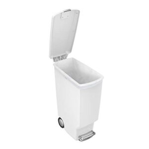 simplehuman 40 Liter / 10.6 Gallon Slim Kitchen Step Trash Can With Secure Slide Lock, White Plastic