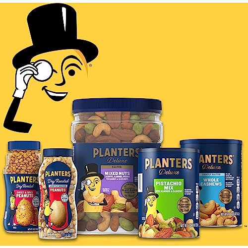 PLANTERS Deluxe Salted Whole Cashews, Party Snacks, Plant-Based Protein 18.25oz (1 Cannister)