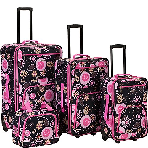 Rockland Impulse 4-Piece Softside Upright Luggage Set,Telescoping Handles, Pucci, (14/19/24/28)