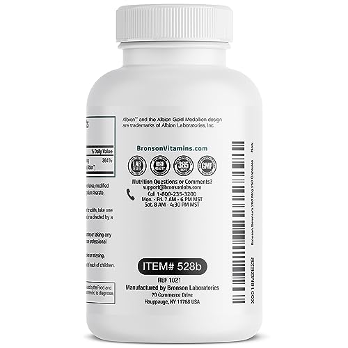 Bronson Selenium 200 mcg – Yeast Free Chelated Amino Acid Complex - Essential Trace Mineral with Superior Absorption, 250 Vegetarian Capsules