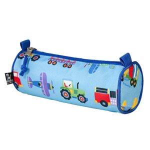 wildkin kids zippered pencil case for boys and girls, perfect for packing school supplies and travel,600-denier polyester pencil cases measures 8x3x3 inches (trains planes & trucks)