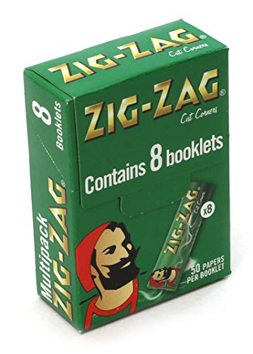 8 booklets x Zig Zag Green Cut Corners Regular size 70mm Multipack of papers