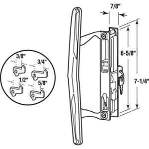 Prime-Line C 1197 Sliding Glass Door Handle Set, 6-5/8 in., Diecast, Hook Style, Flush (Single Pack)