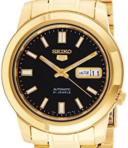SEIKO Men's SNKK22 Gold Plated Stainless Steel Analog with Black Dial Watch
