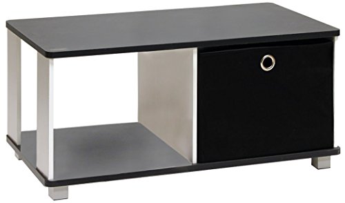 Furinno Coffee Table with Bin Drawer, Black & White