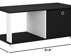 Furinno Coffee Table with Bin Drawer, Black & White