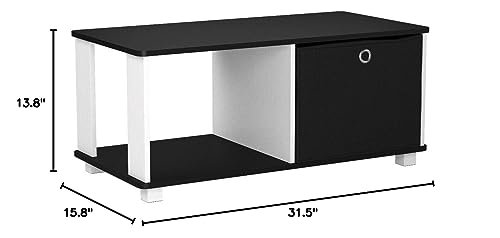 Furinno Coffee Table with Bin Drawer, Black & White