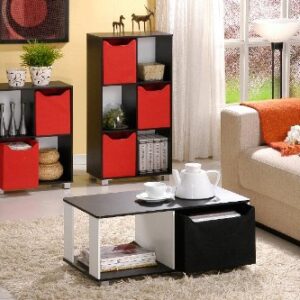 Furinno Coffee Table with Bin Drawer, Black & White