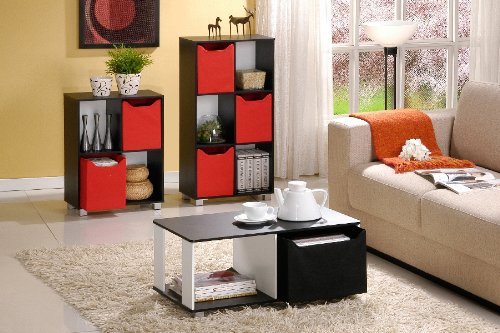 Furinno Coffee Table with Bin Drawer, Black & White