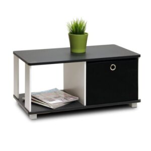 Furinno Coffee Table with Bin Drawer, Black & White