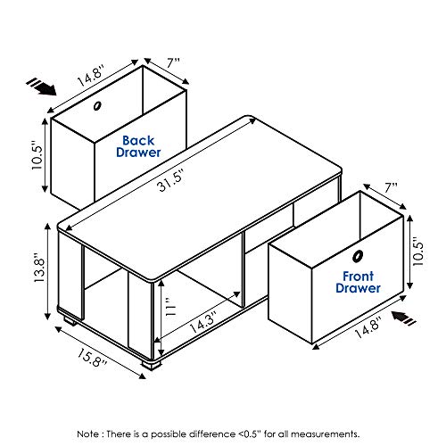 Furinno Coffee Table with Bin Drawer, Black & White