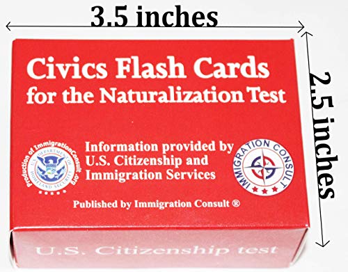 US Citizenship test civics flash cards for the naturalization exam with all official 128 USCIS questions and answers. Illustrated Pocket Box set flashcards to help study for the American Civics