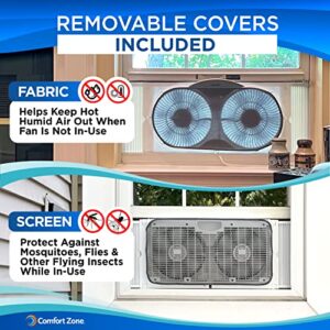 Comfort Zone CZ310R 9" 3-Speed, 3-Function, Expandable, Reversible Twin Window Fan with Remote Control, Removable Cover