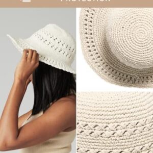 San Diego Hat Company Women's Cotton Crochet Hat with Scalloped Edge, UPF 50+, 4” Brim, Natural