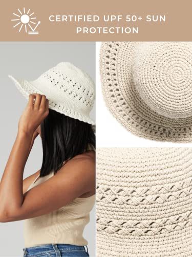 San Diego Hat Company Women's Cotton Crochet Hat with Scalloped Edge, UPF 50+, 4” Brim, Natural