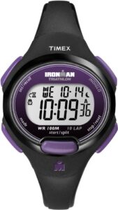 timex women's t5k523 ironman essential 10 mid-size black/purple resin strap watch