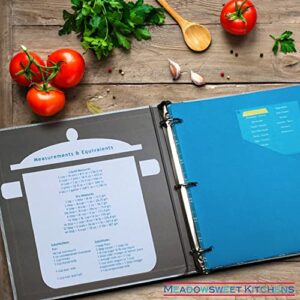 Meadowsweet Kitchens Recipe Binder with Dividers and Labels - Recipe Book Binder, for Recipe Cards, Full Size Recipes/Clippings, Recipe Organizer Book, Make Your Own Cookbook - Turquoise & Gray