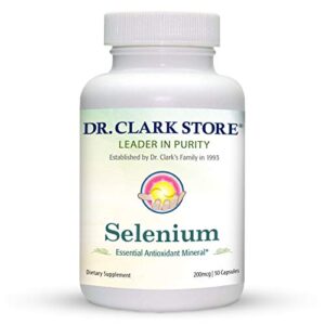 dr. clark selenium supplement 200 mcg - dietary capsules with essential mineral - improves thyroid function, immune support - 50 capsules