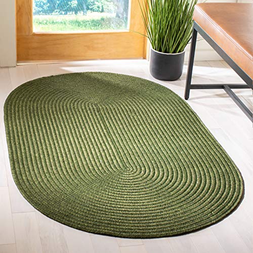 SAFAVIEH Braided Collection 2'6" x 4' Green BRD315A Handmade Country Cottage Reversible Accent Rug