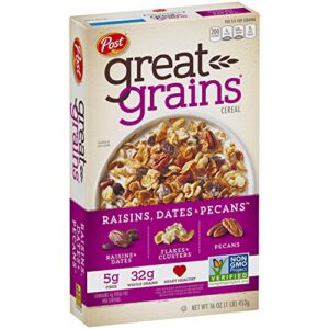 post great grains raisins, dates & pecans whole grain cereal, 16 ounce
