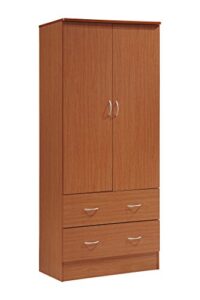 hodedah import- two door wardrobe, with two drawers, and hanging rod, cherry