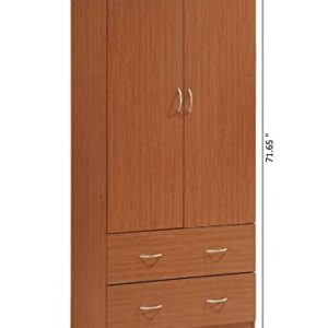 HODEDAH IMPORT- Two Door Wardrobe, with Two Drawers, and Hanging Rod, Cherry