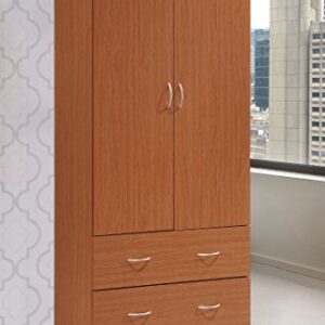 HODEDAH IMPORT- Two Door Wardrobe, with Two Drawers, and Hanging Rod, Cherry