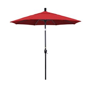 california umbrella 7.5' round aluminum market umbrella, crank lift, push button tilt, black pole, sunbrella jockey red