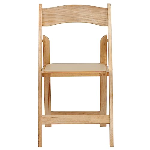 Flash Furniture 4 Pack HERCULES Series Natural Wood Folding Chair with Vinyl Padded Seat