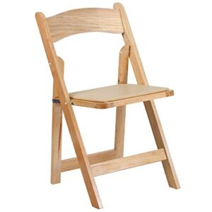 Flash Furniture 4 Pack HERCULES Series Natural Wood Folding Chair with Vinyl Padded Seat