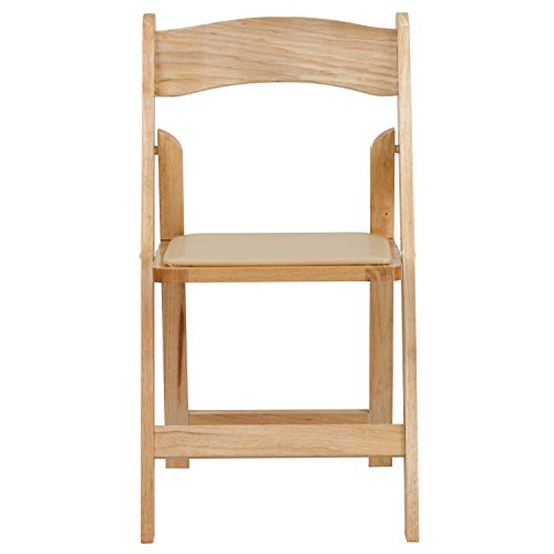 Flash Furniture 4 Pack HERCULES Series Natural Wood Folding Chair with Vinyl Padded Seat